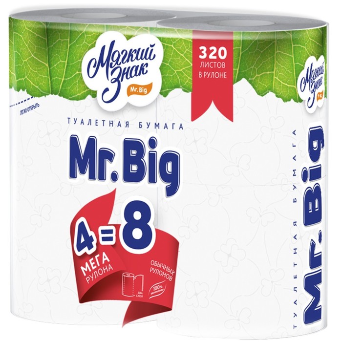 фото Туалетная бумага «мягкий знак» mr.big, 2 слоя, 4 рулона, белая