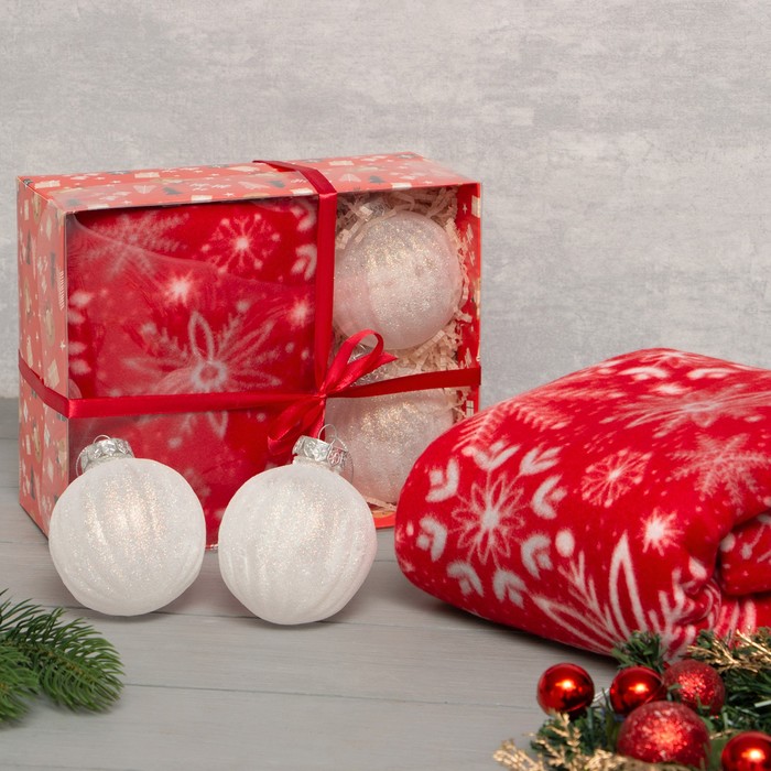 фото Подарочный набор lovelife: плед 150*130см snowflake с новогодними игрушками