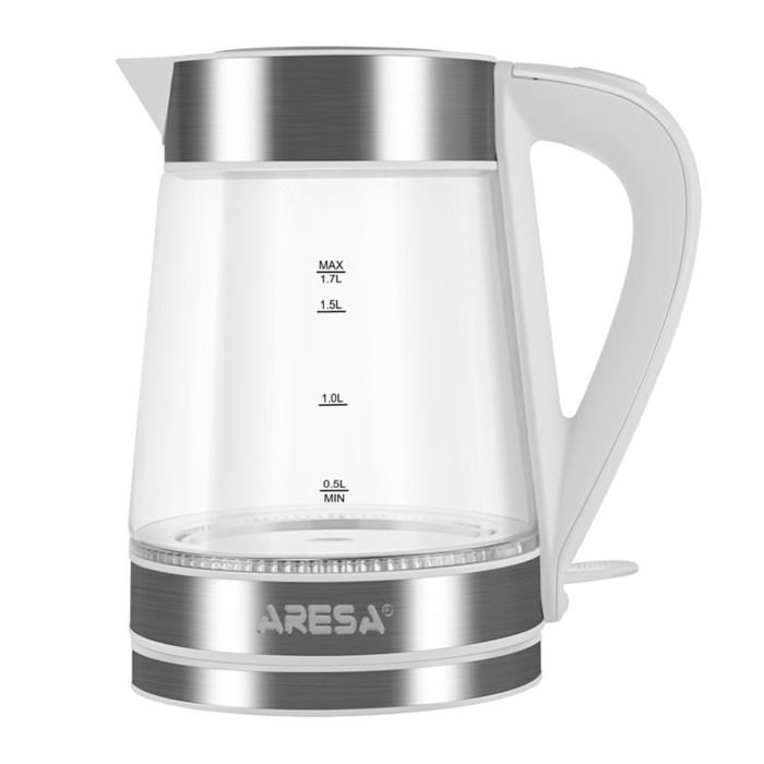 Чайник электрический Aresa AR-3440, стекло, 1.7 л, 2000 Вт, серебристый