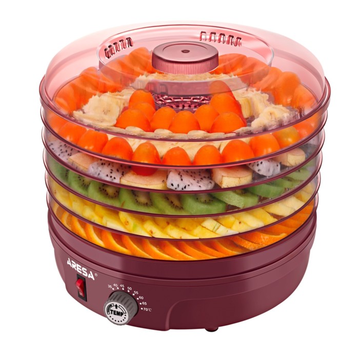 Сушилка для овощей и фруктов Aresa AR-2602, 380 Вт, 5 ярусов, 30х30 см, красная