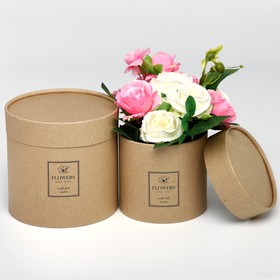 Набор шляпных коробок из крафта 2 в 1 «Flowers», 12 х 12, 15 х 15 см