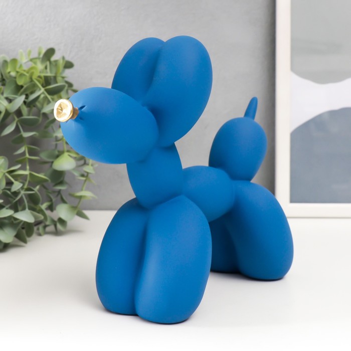 Сувенир полистоун Воздушный шарик - собачка с золотым носиком синий 7,5х20,5х17,5 см