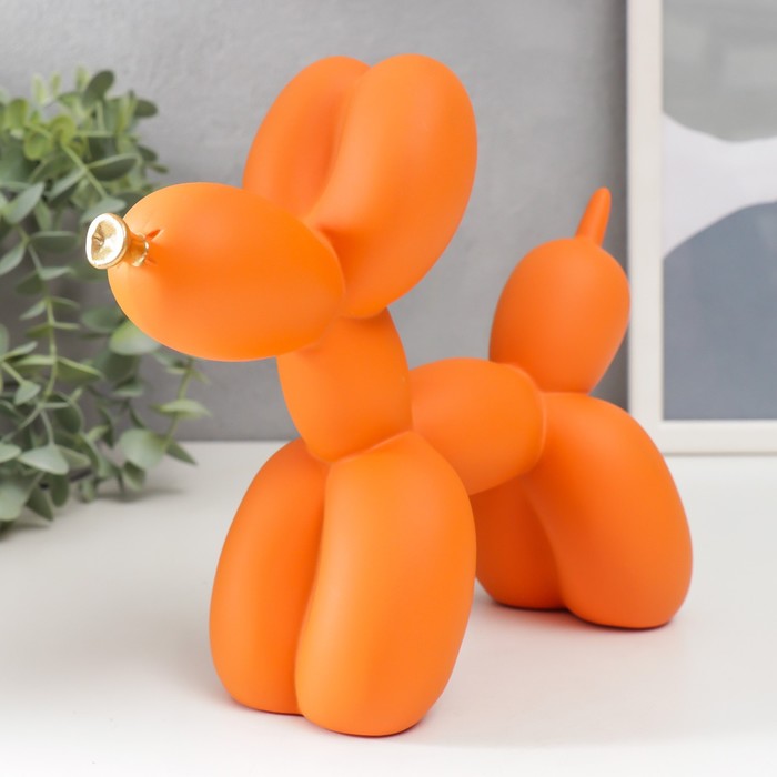 Сувенир полистоун Воздушный шарик - собачка с золотым носиком светло-оранжевый 7,5х20,5х17,5 см