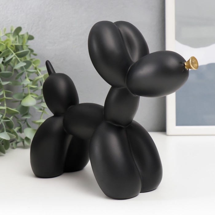фото Сувенир полистоун "воздушный шарик - собачка с золотым носиком" чёрный 7,5х20,5х17,5 см