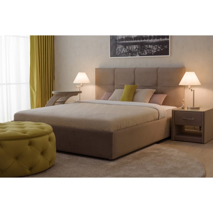 Кровать «Пантеон» без ПМ, 140×200 см, премиум велюр, цвет пески касабланки 26027