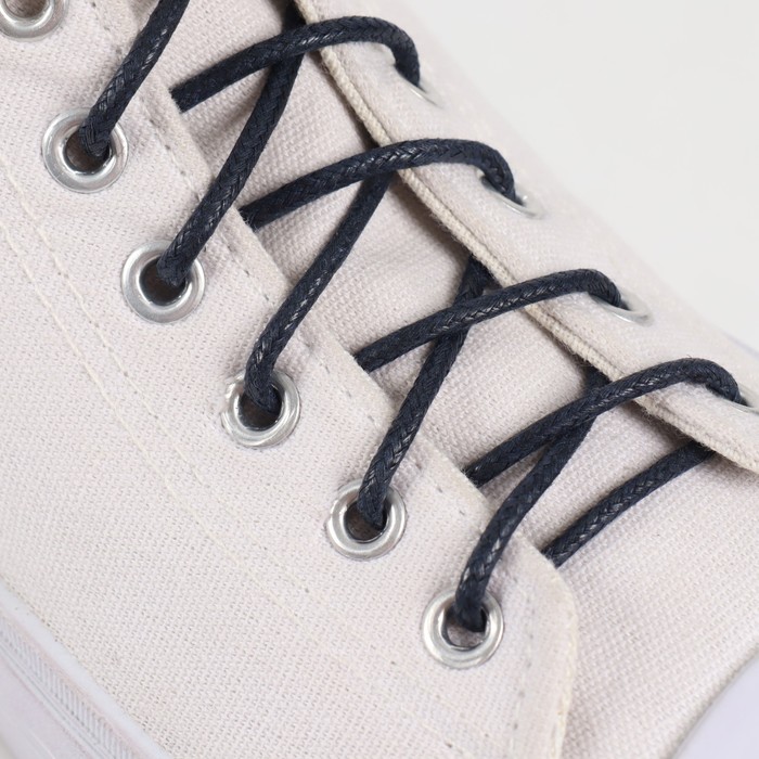 фото Шнурки для обуви, пара, круглые, вощёные, d=2,5 мм, 60 см, цвет тёмно-синий