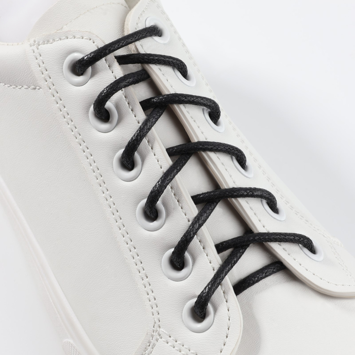 фото Шнурки для обуви, пара, круглые, вощёные, d=2,5 мм, 60 см, цвет чёрный