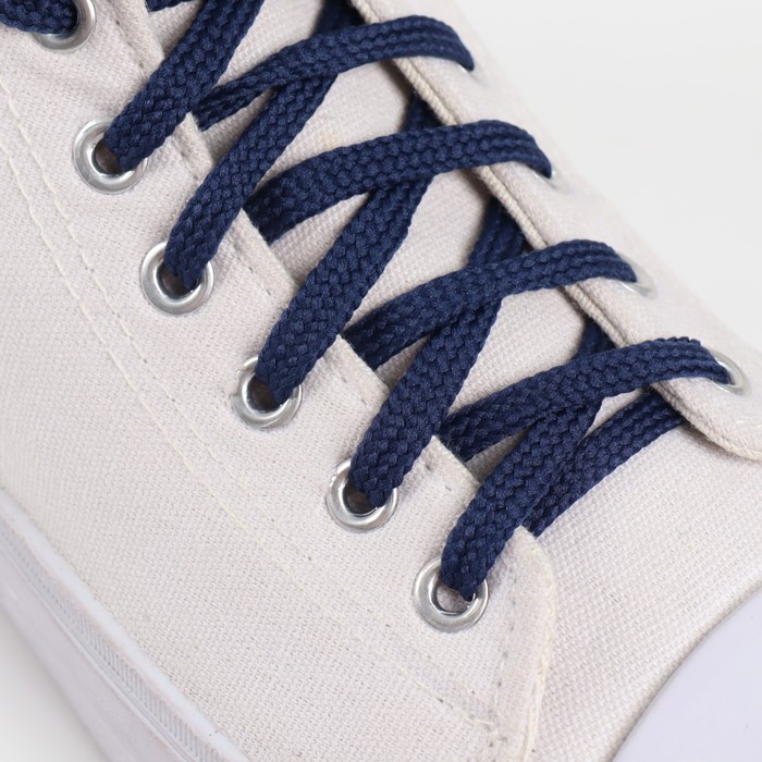 фото Шнурки для обуви, пара, плоские, 6 мм, 90 см, цвет тёмно-синий
