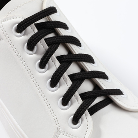 Шнурки для обуви, пара, плоские, 6 мм, 90 см, цвет чёрный Ош