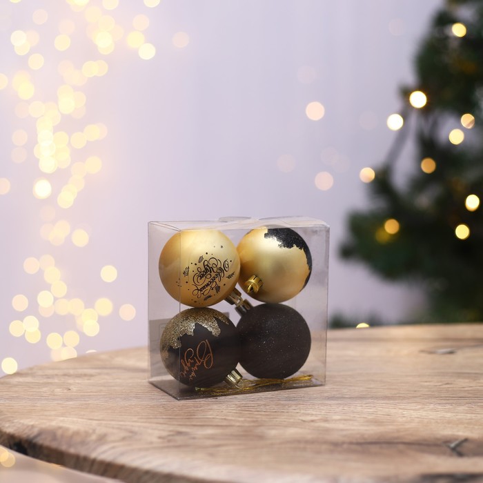 Набор шаров «Новогодних чудес», 4 штуки, черное золото, d-6, пластик набор шаров верь в мечту 4 штуки тиффани и золото d 6 пластик