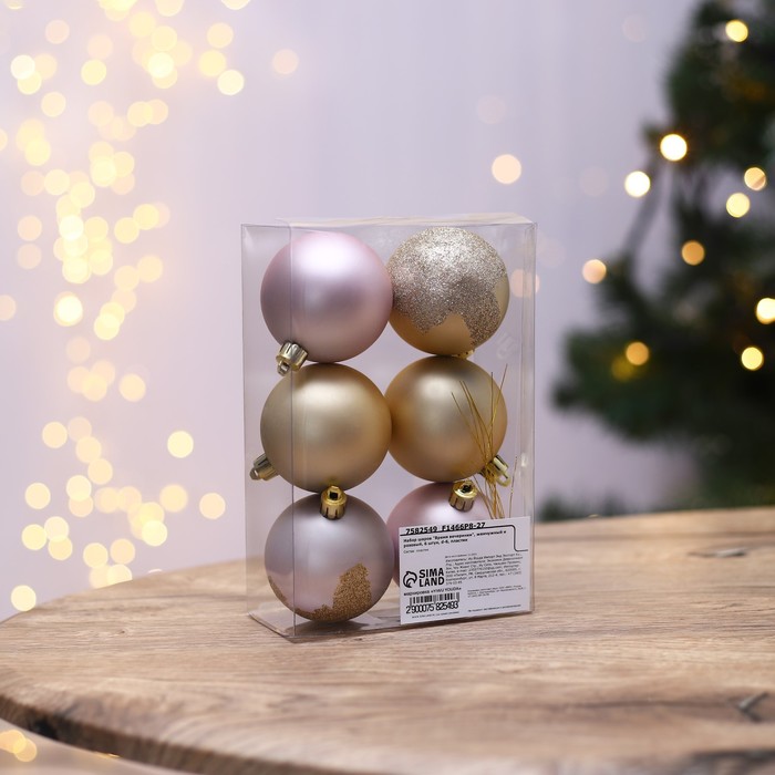 фото Набор шаров «время вечеринки», жемчужный и розовый, 6 штук, d-6, пластик зимнее волшебство