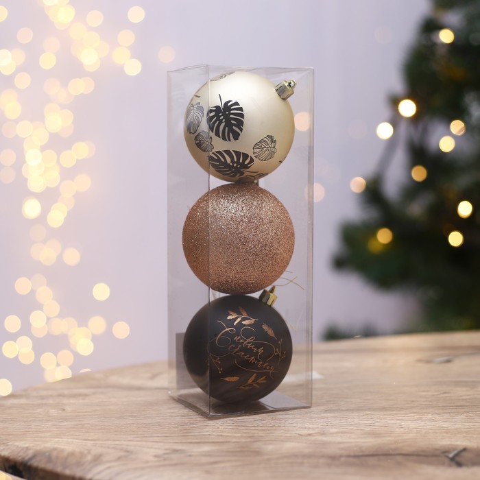 фото Набор шаров «с новым счастьем!», 3 штуки, чёрный и жемчужный, d-8 , пластик зимнее волшебство