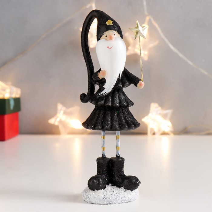 Сувенир полистоун Высокий Дед Мороз в чёрном кафтане, с звездой длинные ножки 15х5х4 см