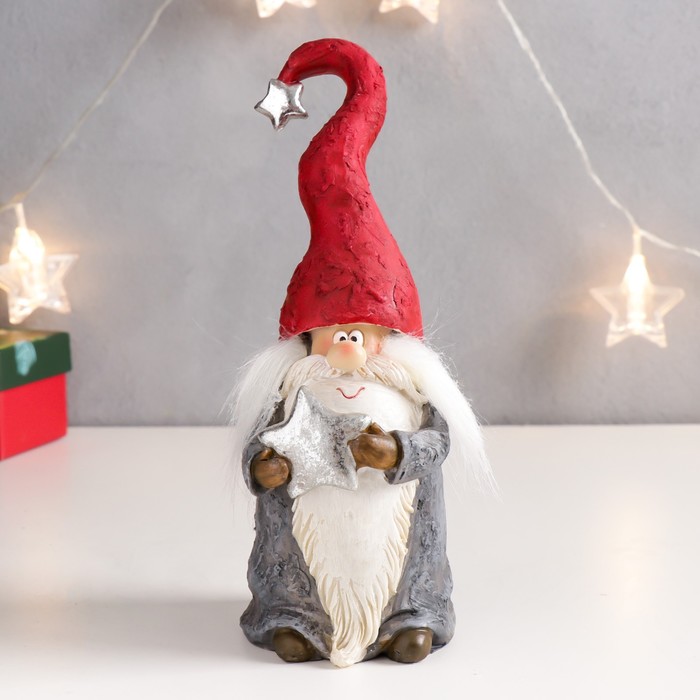 Сувенир полистоун Дедушка Мороз в красном колпаке с звёздочкой 21,5х7х8 см цена и фото