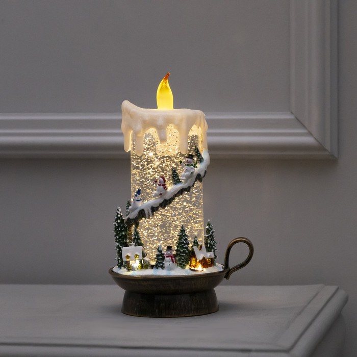 Светодиодная свеча со снеговиками, 14 × 23 × 12 см, пластик, батарейки ААх3 (не в комплекте), USB, свечение тёплое белое светодиодная фигура фонарь со снеговиками 13 × 28 5 × 12 см пластик батарейки аах3 не в комплекте usb свечение тёплое белое