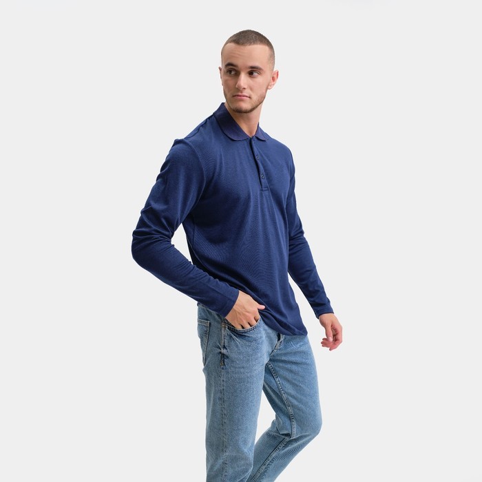 

Поло мужское с длинным рукавом, цвет тёмно-синий, размер 52 (2XL)