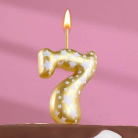 Свеча для торта "Золотая со звездами", цифра 7, 15,5 см