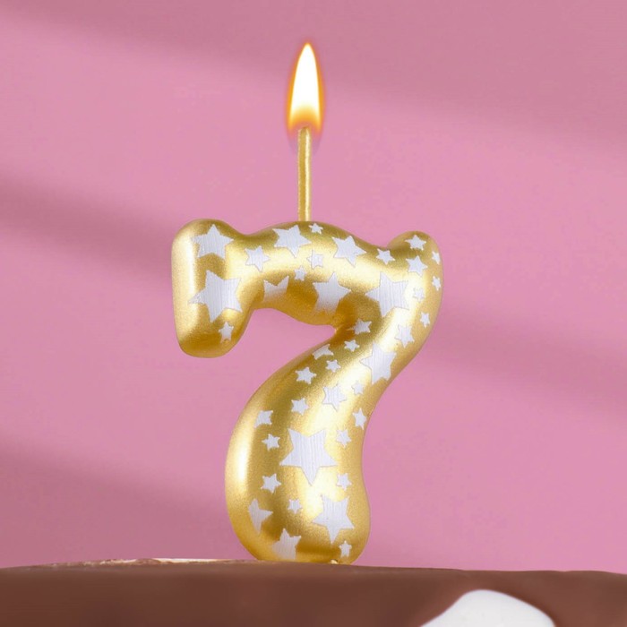 Свеча для торта Золотая со звездами, цифра 7, 5,5 см свеча для торта золотая со звездами