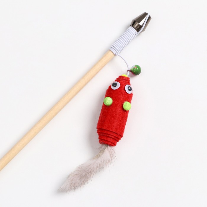 фото Дразнилка - удочка "мышь из фетра с норковым хвостиком" на деревянной палочке, микс цветов пижон