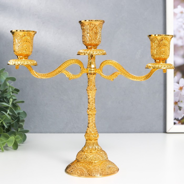 Подсвечник металл на 3 свечи Раджа золото 22,5х8х24 см цена и фото