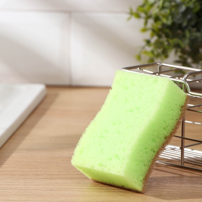 Набор губок для мытья посуды Raccoon «ЭКО-стиль», 2 шт, 10,8×7×4 см, крупнопористый поролон + экосизаль, цвет зелёный