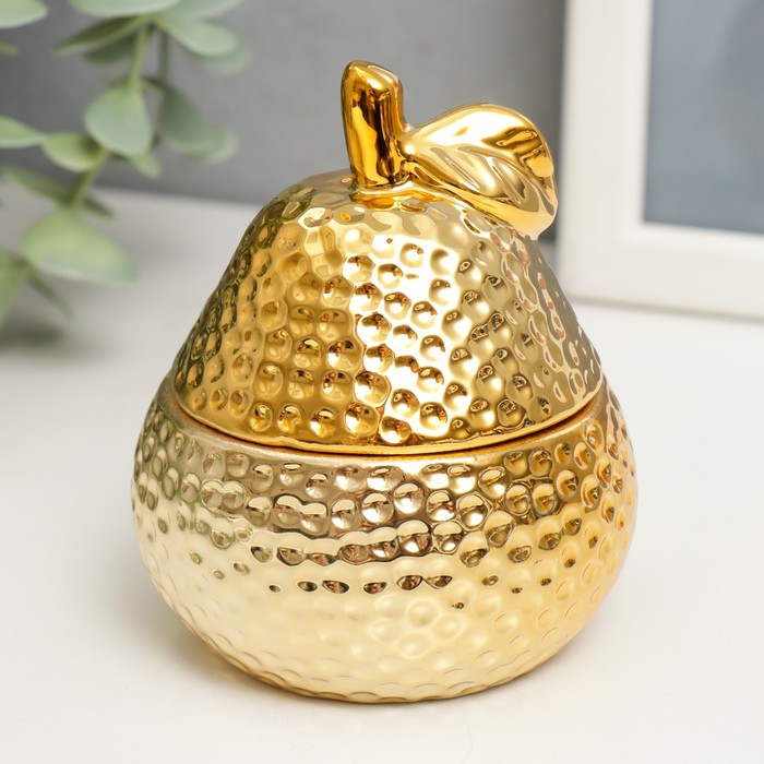 Шкатулка керамика "Золотая груша с листиком" 9х7х7 см