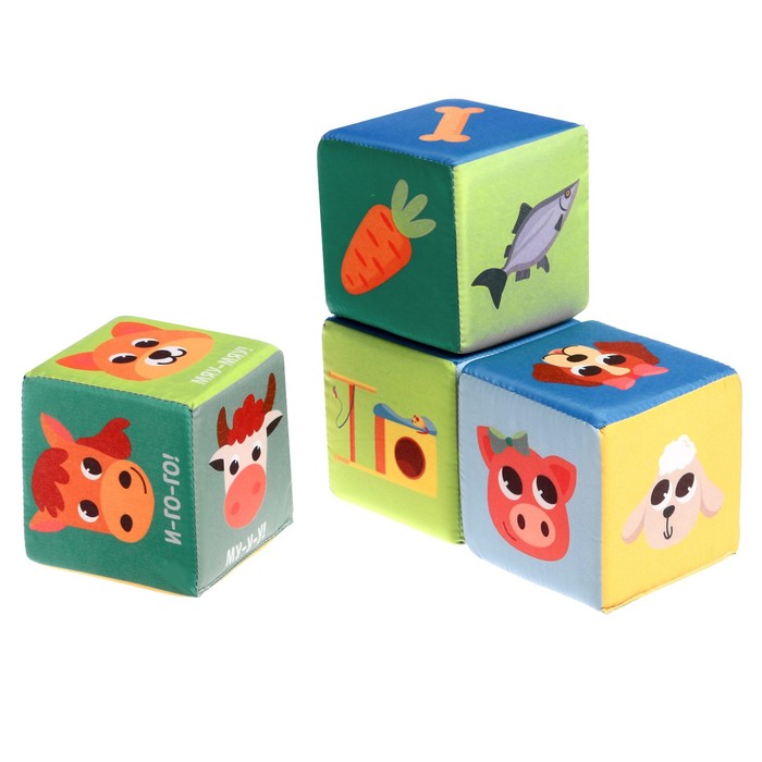 Игрушка мягконабивная «Кубики: Ребятам о зверятах», 4шт, 10 × 10 см