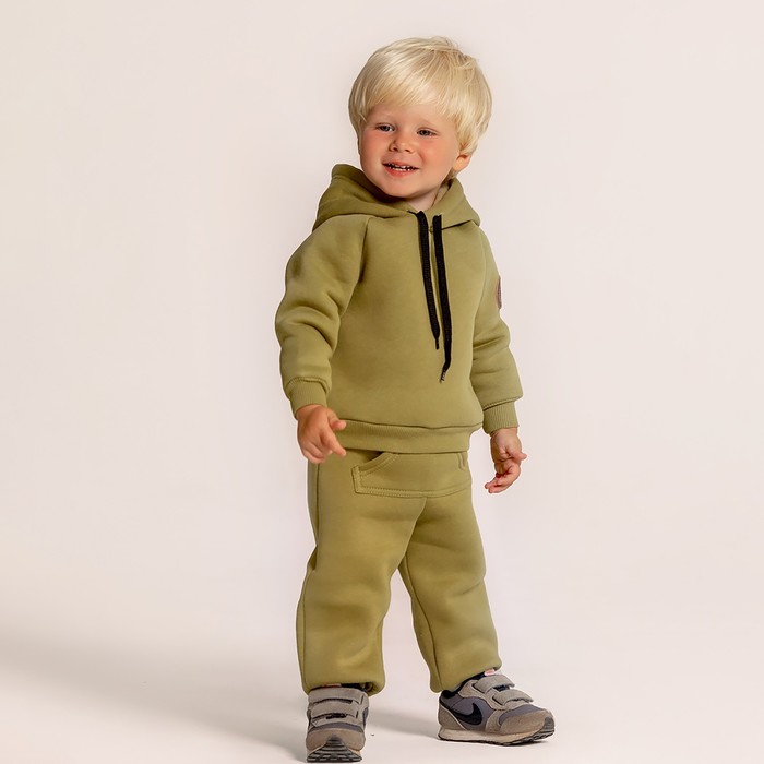 фото Костюм для мальчика (джемпер, брюки), цвет хаки, рост 80 см лапушка