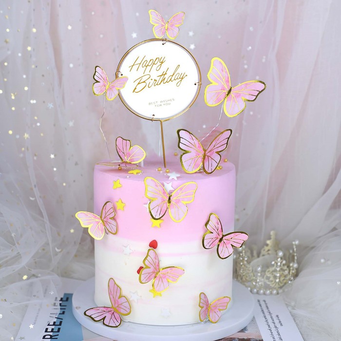 Набор для украшения торта «С днём рождения», бабочки, цвет розовый набор для украшения торта с днём рождения принцесса