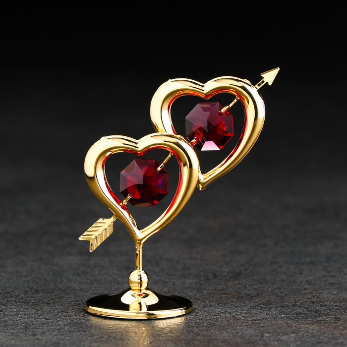 Сувенир «Два сердца со стрелой», 7×6×3 см, с кристаллами