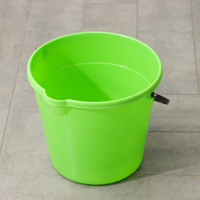 фото Ведро со сливом круглое, 10 л, d=28 см, h=24 см, цвет зелёный искрапласт