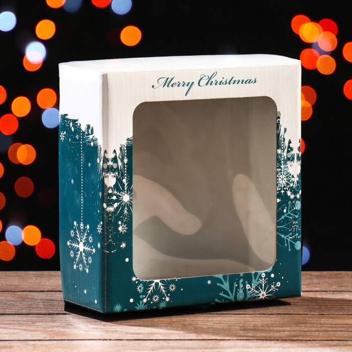 Складная коробка Снежинки Merry Christmas, 14,5 х 14,5 х 6 см