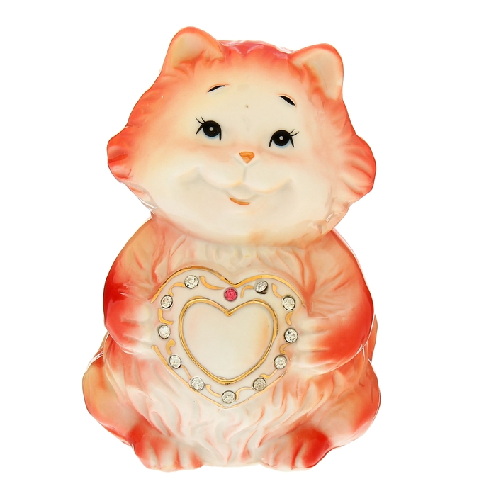 Копилка "Котишка с сердцем" со стразами