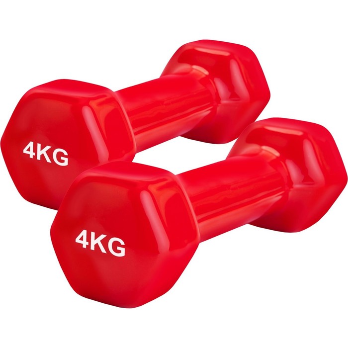 Набор гантелей обрезиненных Bradex SF 0869, по 4 кг, красные спортивный инвентарь bradex набор гантелей обрезиненных по 4 кг 2 шт