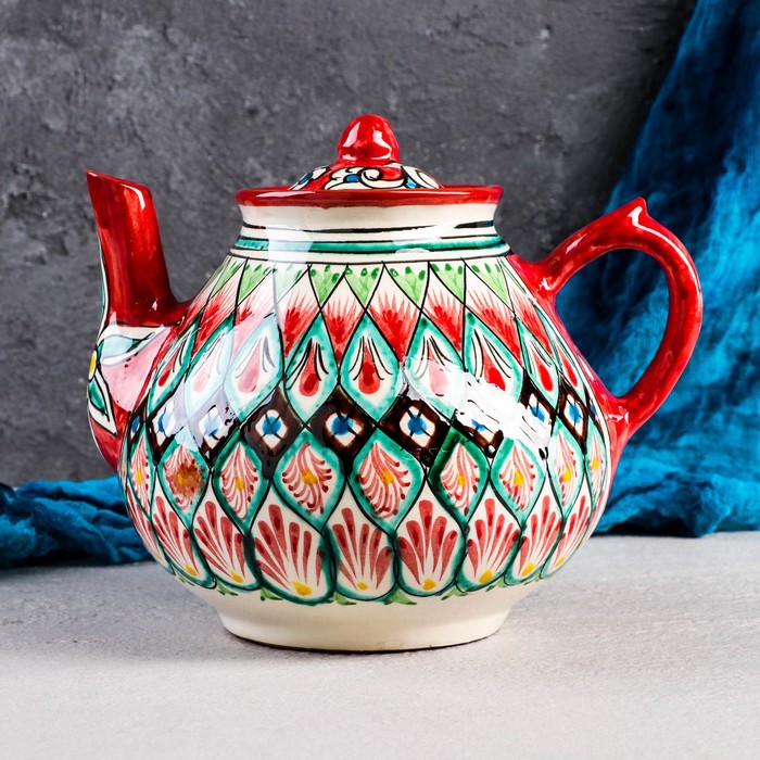 Чайник Риштанская Керамика Узоры, 1600 мл, красный