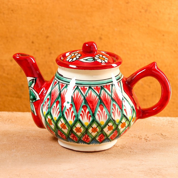 Чайник Риштанская Керамика Узоры, 700 мл, красный 7830817 чайник риштанская керамика атлас 700 мл микс
