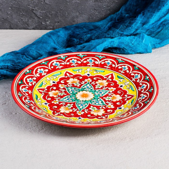 Тарелка Риштанская Керамика Узоры, 28 см, красная тарелка риштанская керамика узоры 28 см красная