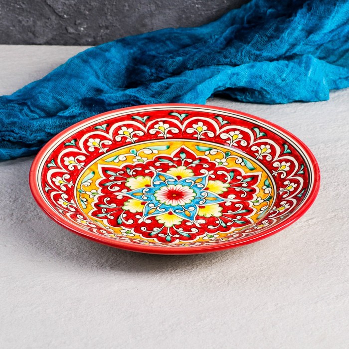 Тарелка Риштанская Керамика Узоры, плоская, 22 см тарелка риштанская керамика узоры 28 см красная