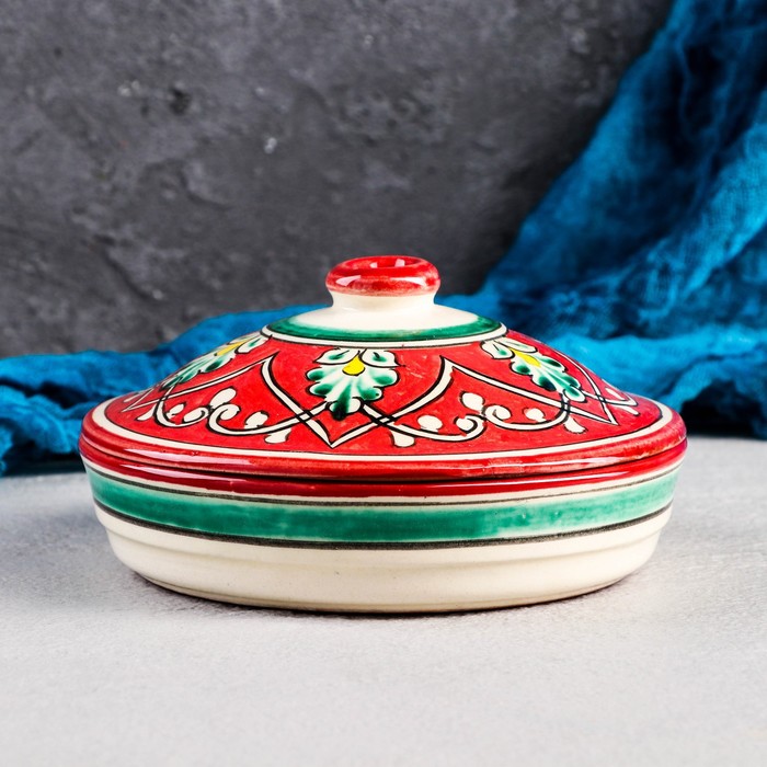 Масленка Риштанская Керамика Узоры, 17 см, красная тарелка риштанская керамика узоры красная 17 см квадратная
