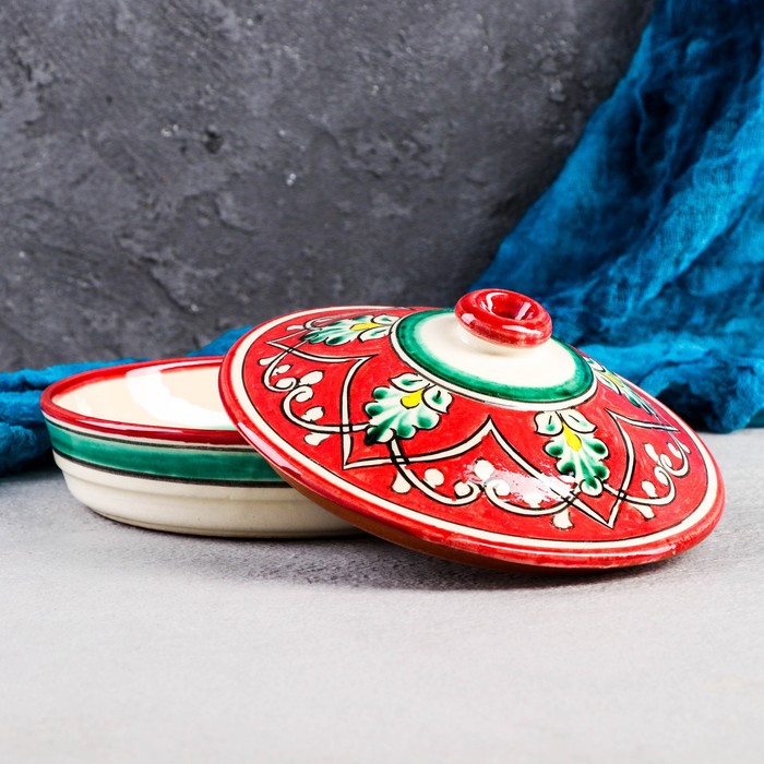 фото Масленка риштанская керамика "узоры", 17 см, красная шафран
