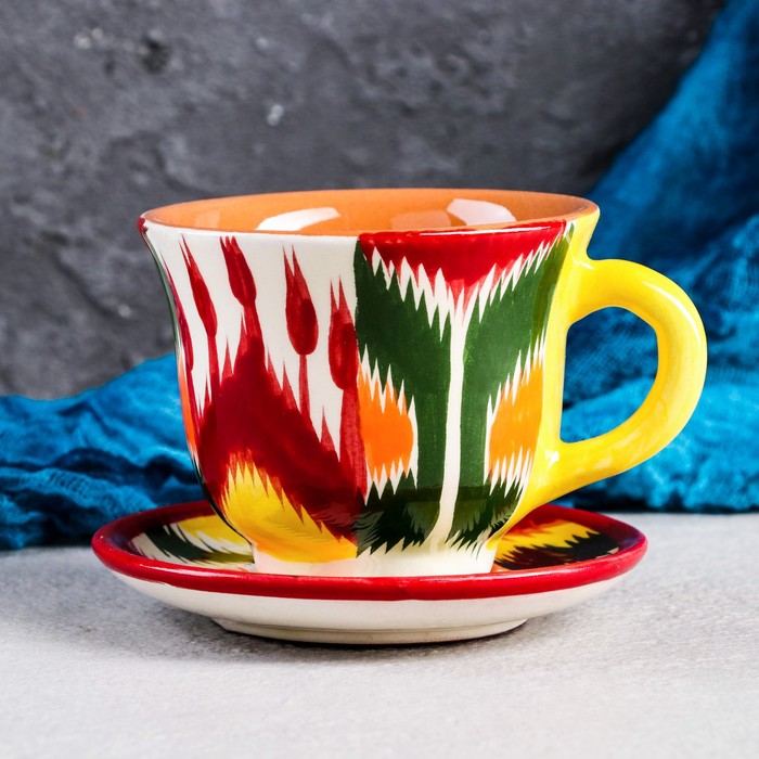 Чайная пара Риштанская Керамика Атлас, 220 мл, разноцветная чайная пара риштанская керамика цветы 200мл синяя
