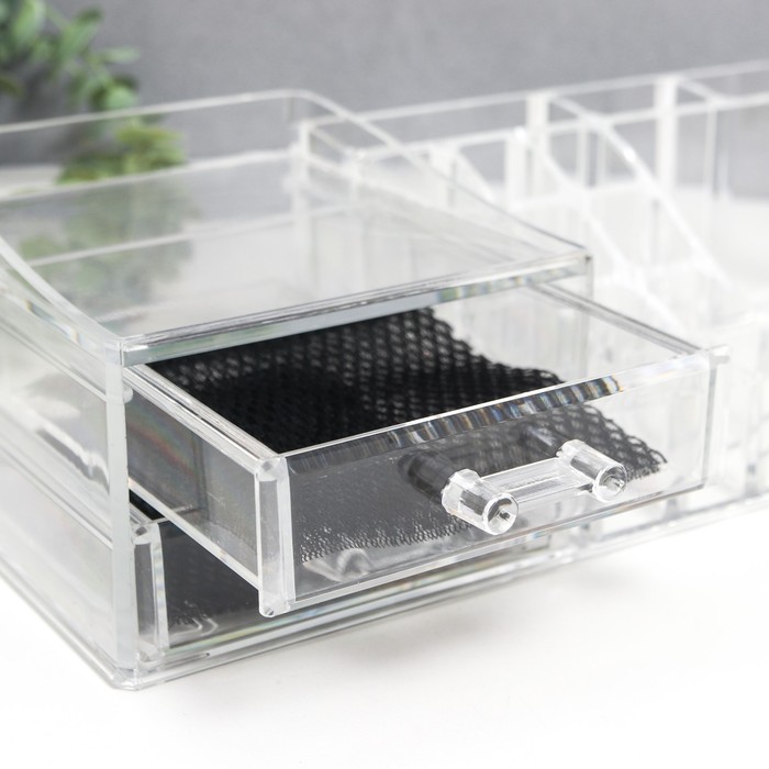Шкатулка-органайзер пластик 2 ящика прозрачная 9х15х30,5 см