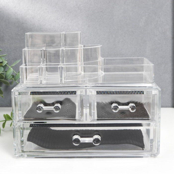Шкатулка-органайзер пластик 3 ящика прозрачная 16х19х12 см