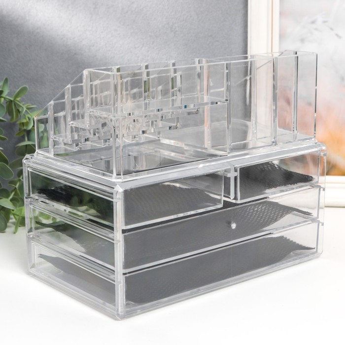 Шкатулка-органайзер пластик 4 ящика прозрачная 18,5х14,5х24 см