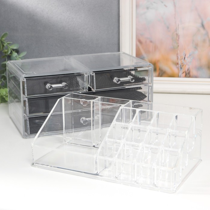 Шкатулка-органайзер пластик 4 ящика прозрачная 18,5х14,5х24 см