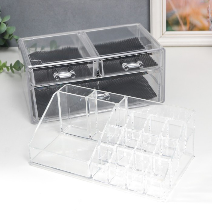 Шкатулка-органайзер пластик 3 ящика прозрачная 19х14,5х24 см