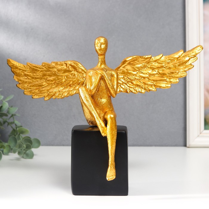 Сувенир полистоун Золотой ангел на кубе 20х7х27 см