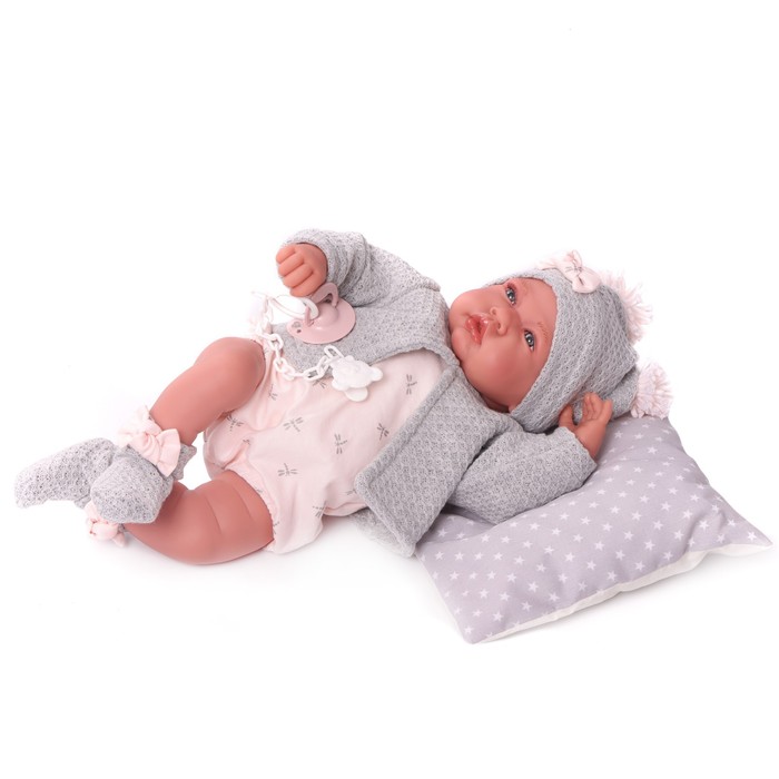 Кукла младенец «Валерия», в сером, 40 см, мягконабивная