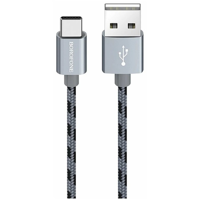 Кабель Borofone BX24, Type-C - USB, 3 А, 1 м, нейлоновая оплётка, серый кабель borofone bx24 type c usb 3 а 1 м нейлоновая оплётка серый