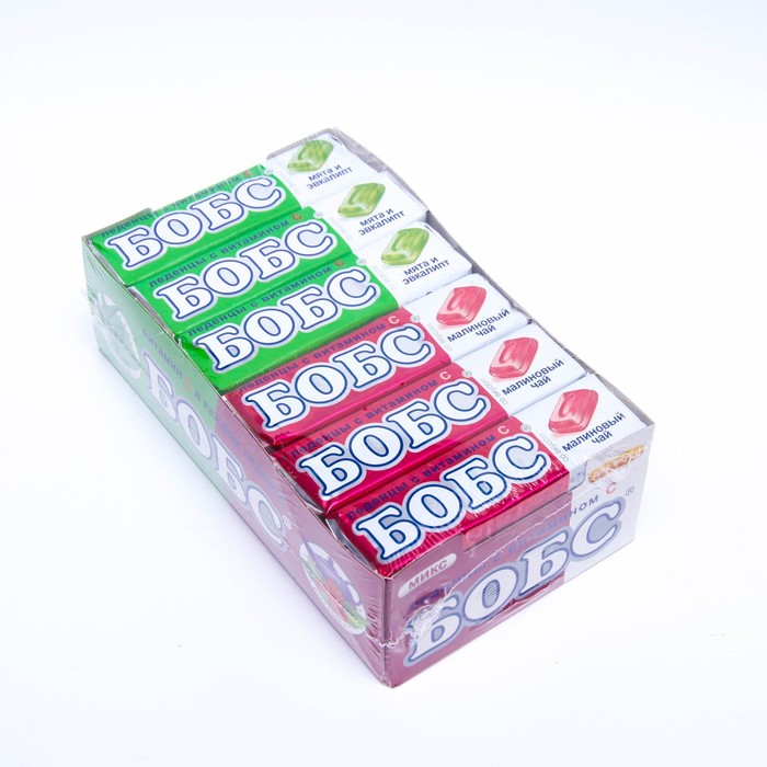 Леденцы БОБС микс мята-эвкалипт, малиновый чай, набор из 18 упаковок